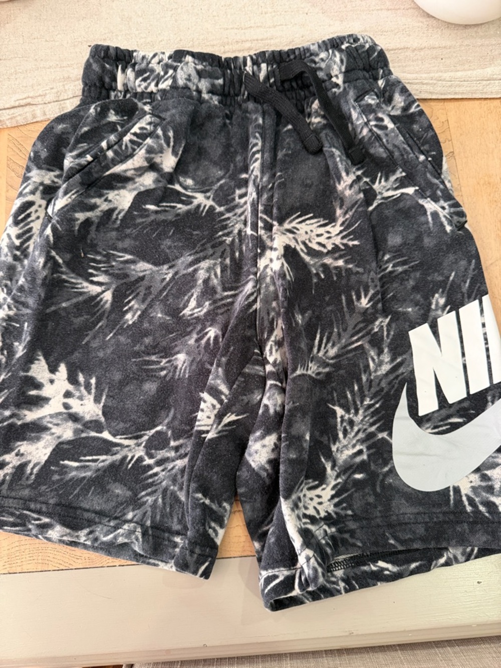 Nike Black and White Tie-Dye Logo Kids Shorts